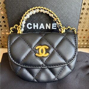 Gift with purchase Black Quilted Mini Bag with Gold Accents